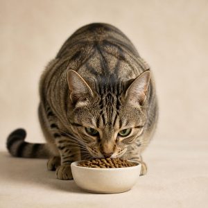 Gato comiendo alimento balanceado